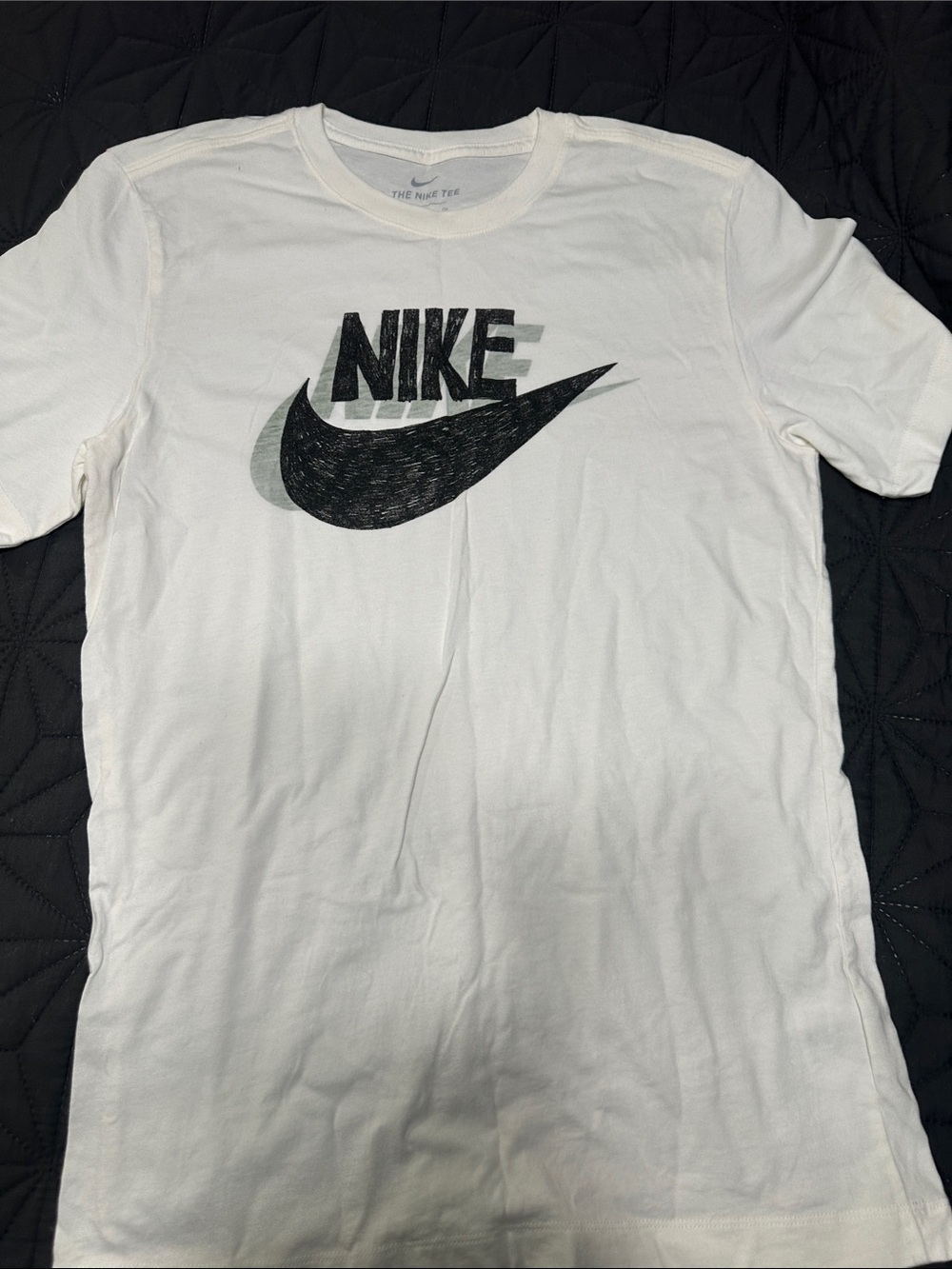 Nike White Short-Sleeve Tee with Black Swoosh Logo